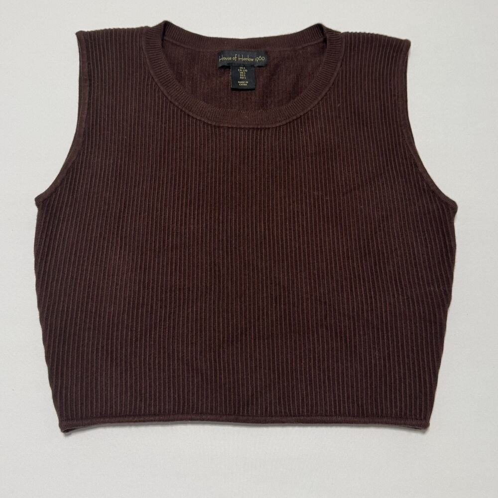 House Of Harlow 1960 Brown Ribbed Cropped Tank Top Size Large - Picture 3 of 10